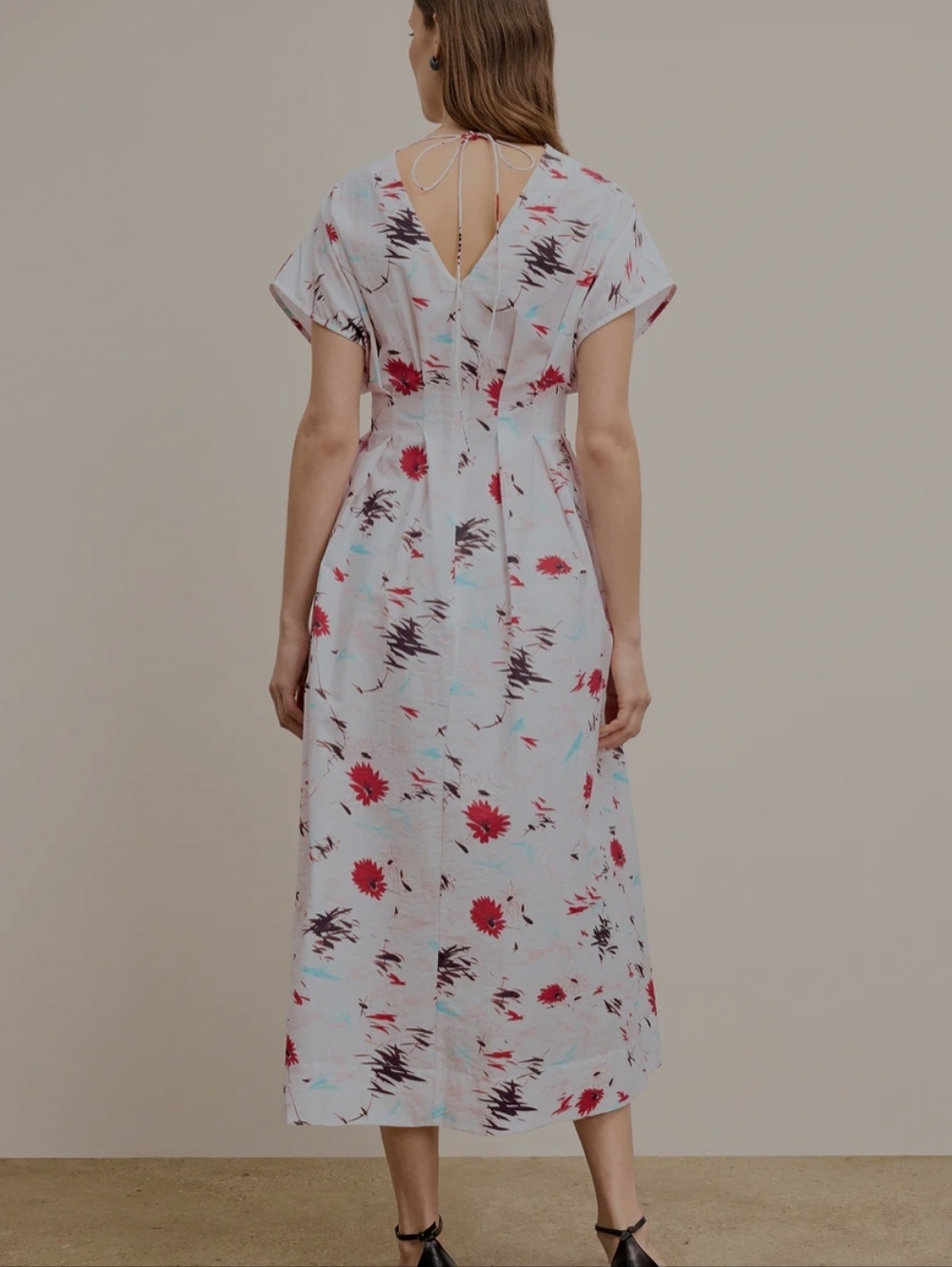 MM.LaFleur White Midi Dress with Pink Floral Print - Picture 2 of 6